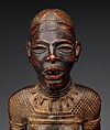 Figure: Seated Female Supporting Figure with Clasped Hands, Master of Kasadi, Wood, metal, glass, kaolin, pigment, Kongo peoples, Yombe group