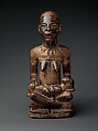 Figure: Seated Female Supporting Figure with Clasped Hands, Master of Kasadi, Wood, metal, glass, kaolin, pigment, Kongo peoples, Yombe group