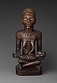 Figure: Seated Female Supporting Figure Clasping Her Breast, Master of Kasadi, Wood, glass, kaolin, Kongo peoples; Yombe group