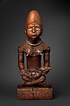 Figure: Seated Female Supporting Figure, Wood, metal, brass tacks, glass, Kongo peoples