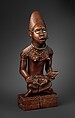 Figure: Seated Female Supporting Figure, Wood, metal, brass tacks, glass, Kongo peoples