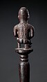 Staff: Finial with Female Figure Nursing Child, Wood, glass, metal tacks, Kongo peoples, Yombe group