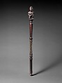 Staff: Finial with Female Figure Nursing Child, Wood, glass, metal tacks, Kongo peoples, Yombe group