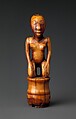 Staff Finial: Kneeling Female Figure, Master of Makaya-Vista, Ivory, Kongo peoples; Woyo group