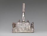 Stirrup-spout bottle with palace scene, Chimú artist(s), Silver, Chimú