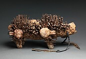 Power Figure (Nkisi N'Kondi: Kozo), Wood, iron, plant fiber, textile, glass, resin, feathers, leopard tooth, leather, pigment, Kongo peoples; Yombe group