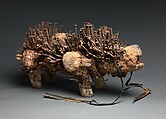 Power Figure (Nkisi N'Kondi: Kozo), Wood, iron, plant fiber, textile, glass, resin, feathers, leopard tooth, leather, pigment, Kongo peoples; Yombe group