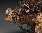 Power Figure (Nkisi N'Kondi: Kozo), Wood, iron, plant fiber, textile, glass, resin, feathers, leopard tooth, leather, pigment, Kongo peoples; Yombe group