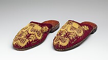 Ceremonial Slippers, Yoruba or Nupe artist, Leather, silk, metal, dye, Yoruba peoples