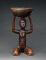 Royal Seat (Lupona): Female Caryatid, Luba artist, Wood, glass beads, cotton fiber(?), Luba