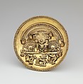 Earflare with ritual procession, Chimú artist(s), Gold, Chimú
