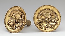 Pair of Earflares with Multifigure Scenes, Gold, Chimú