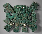 Decapitator plaque, Moche artist(s), Silvered copper, shell, Moche