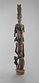 Òpó (veranda post) with equestrian and female figure, Olowe of Ise (Nigerian, born Efon-Alaaye, ca. 1873–1938), Iroko wood, paint, resin