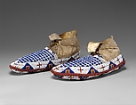 Pair of Moccasins, Native-tanned skin, glass, Sioux