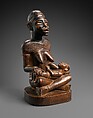 Figure: Seated Female Supporting Figure with Clasped Hands, Master of Kasadi, Wood, metal, kaolin, Kongo peoples, Yombe group