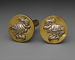 Pair of earflares with condors, Silver, gold, gilded copper, shell, Moche