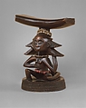 Musamo (headrest), Master of the Cascade Coiffure Zaire, Wood, glass beads, plant fiber