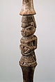 Rattle Staff: Three Figures (Ukhurhe), Wood, pigment, cowries, brass bell, Edo peoples