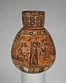 Bottle with ritual scene, Amapa-Peñitas artist(s), Ceramic, slip, Nayarit