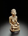 Figure: Seated Female Supporting Figure with Clasped Hands, Master of Kasadi, Wood (Nauclea latifolia Smith), glass, kaolin, Kongo peoples; Yombe group