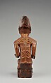 Figure: Seated Female Supporting Figure, Wood (Nauclea pobeguinii [Pobég. ex Pellegr.]), glass, brass tacks, Kongo peoples