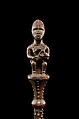 Staff: Finial with Female Figure Nursing Child, Wood (Saccoglottis gabonensis Baill.), glass, metal tacks, Kongo peoples, Yombe group