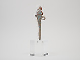 Whistle with an old man emerging from a flower, Ceramic, pigment, Maya