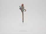 Whistle with an old man emerging from a flower, Ceramic, pigment, Maya