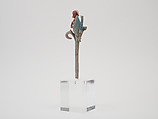 Whistle with an old man emerging from a flower, Ceramic, pigment, Maya