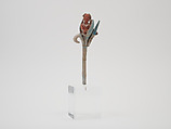 Whistle with an old man emerging from a flower, Ceramic, pigment, Maya