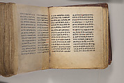 Arganonä Maryam (The Organ of Mary) prayer book, Attributed to Baselyos (The Ground Hornbill Master) (active late 17th century, Lasta region, Ethiopian), Parchment, pigment ink, wood, leather, fiber