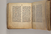 Arganonä Maryam (The Organ of Mary) prayer book, Attributed to Baselyos (The Ground Hornbill Master) (active late 17th century, Lasta region, Ethiopian), Parchment, pigment ink, wood, leather, fiber