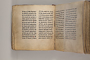 Arganonä Maryam (The Organ of Mary) prayer book, Attributed to Baselyos (The Ground Hornbill Master) (active late 17th century, Lasta region, Ethiopian), Parchment, pigment ink, wood, leather, fiber