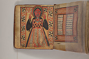 Arganonä Maryam (The Organ of Mary) prayer book, Attributed to Baselyos (The Ground Hornbill Master) (active late 17th century, Lasta region, Ethiopian), Parchment, pigment ink, wood, leather, fiber