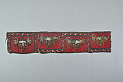 Tapestry Band Fragment with Grotesque Heads, Camelid hair, Peru; central coast (?)