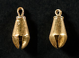 Pair of Pear-Shaped Bell Pendants, Gold, Mexica