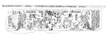 Platform Panel of Temple XXI, Stone, pigment, Maya