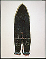 Bag with thunderbird, Unrecorded Anishinaabe (Ojibwa) artist, Black-dyed deerskin, porcupine quills, silk binding, hair tassels, tin cones, Anishinaabe (Ojibwa)