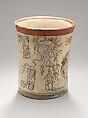 Vessel with mythical scene, Slip-painted ceramic, Maya