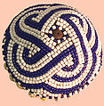 Laket mishiing hat, Kuba artist, Raffia palm fiber, glass beads, cowrie shells, Kuba peoples