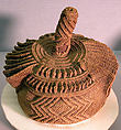 Itoci society hat, Nkutshu or Dengese artist, Raffia palm fiber, Kuba peoples, Nkutshu group