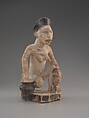 Ancestral Shrine Figure: Kneeling Female with Vessel and Seated Figure, Wood, glass, black paint, kaolin, Kongo peoples, Yombe group