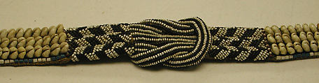 Belt, Beads, cowrie shells, fiber backing, Kuba peoples