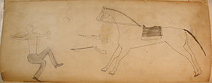 Maffet Ledger: Man, Guns, and Horse, Paper, graphite, watercolor, crayon, Southern and Northern Cheyenne