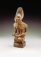 Figure: Seated Female Supporting Figure, Wood (Nauclea pobeguinii [Pobég. ex Pellegr.]), glass, brass tacks, Kongo peoples