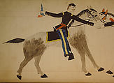 Maffet Ledger: Mounted Soldier and Indian Shaking Hands, Graphite, watercolor, and crayon on paper, Southern and Northern Cheyenne