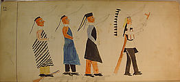 Maffet Ledger: Three indians following a chief, Graphite, watercolor, and crayon on paper, Southern and Northern Cheyenne