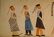 Maffet Ledger: Three indians following a chief, Graphite, watercolor, and crayon on paper, Southern and Northern Cheyenne