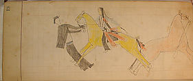 Maffet Ledger: Indian on horseback, dismounted soldier, Graphite, watercolor, and crayon on paper, Southern and Northern Cheyenne